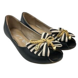 Ferrera by Henry Ferrera Black Cream Stripe Bow Slip On Flats Womens 37 / US 6.5